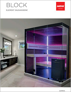 Titelseite Harvia Block Element Sauna Katalog 2023-2024